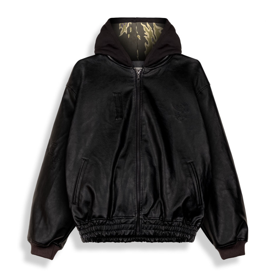 Chaqueta Odd Cutlass Hooded Pu Leather Black - Grimey