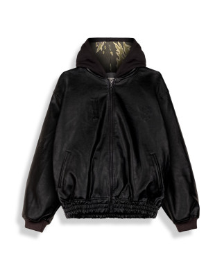 Chaqueta Odd Cutlass Hooded Pu Leather Black - Grimey